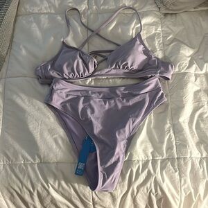 Purple High Waisted Cross Tie Back Bikini